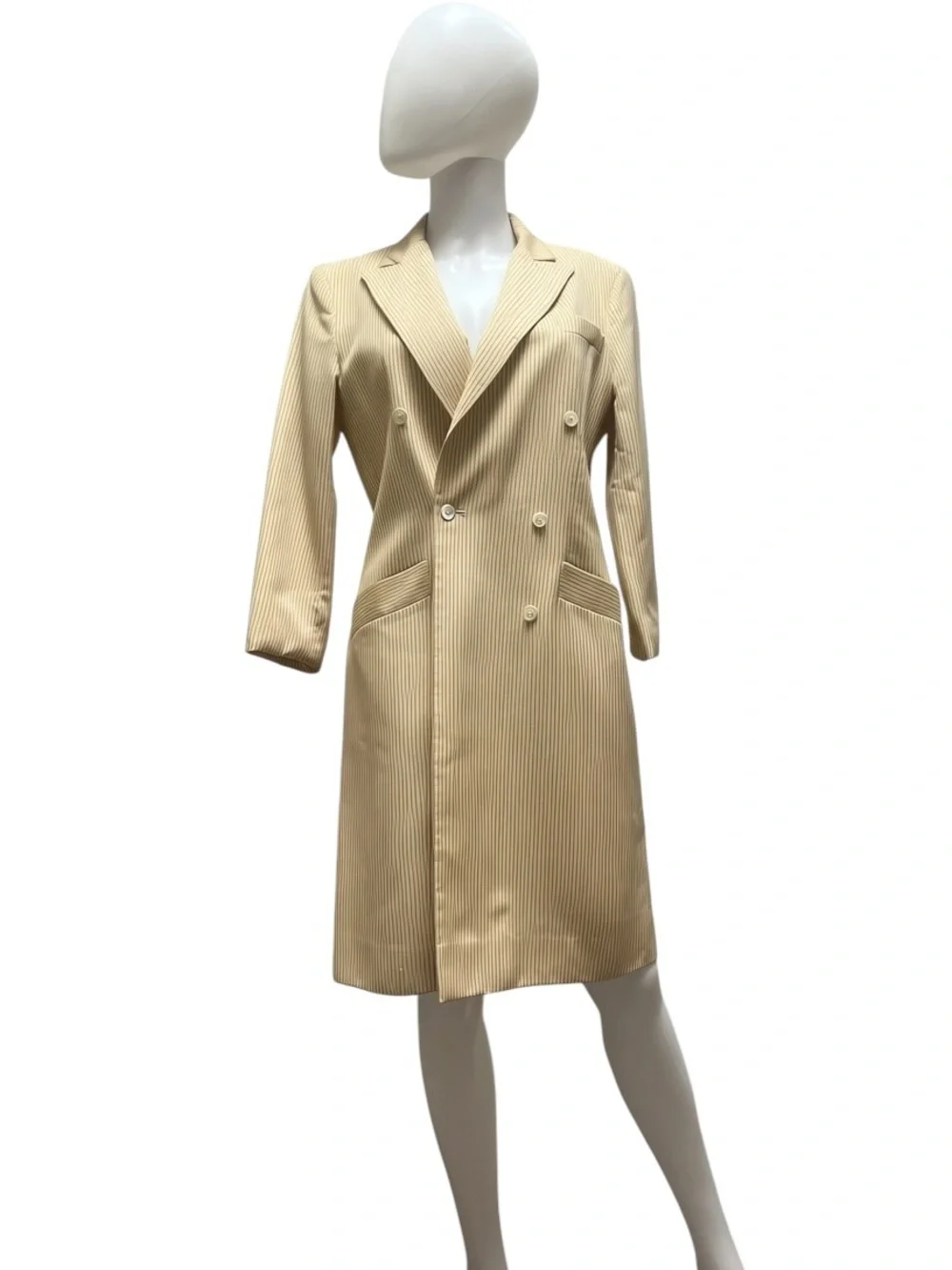 Vtg Christian Dior Yellow Pinstripe Suit Jacket/ Coat/Dress/Blazer. Sz 8. Wool.